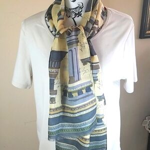 Liz Claiborne/Yellow, gray and green scarf. 70" long.